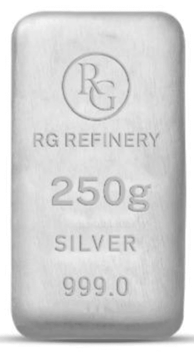 250 Gram 999 Fine Silver Bar from RG REFINERY