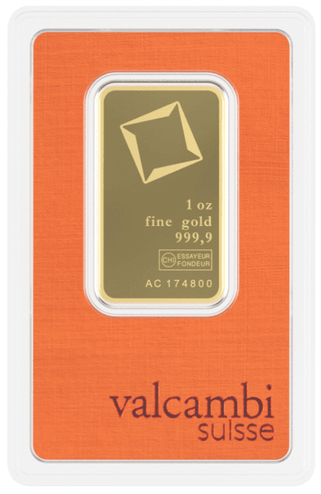 Valcambi 31.1g (1 oz) Gold Bar – 24K | 999.9 Purity