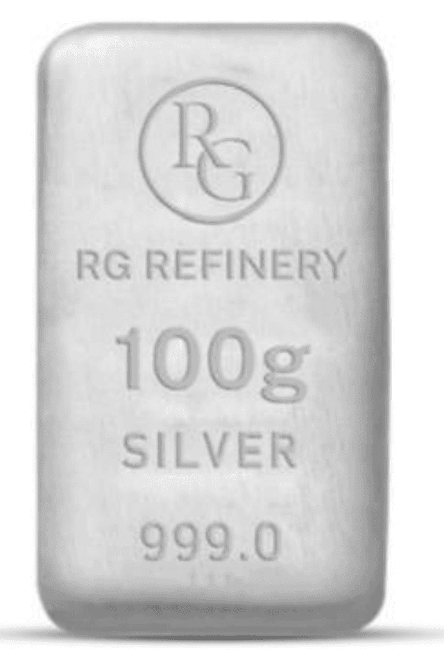 100 Gram 999 Fine Silver Bar from RG REFINERY